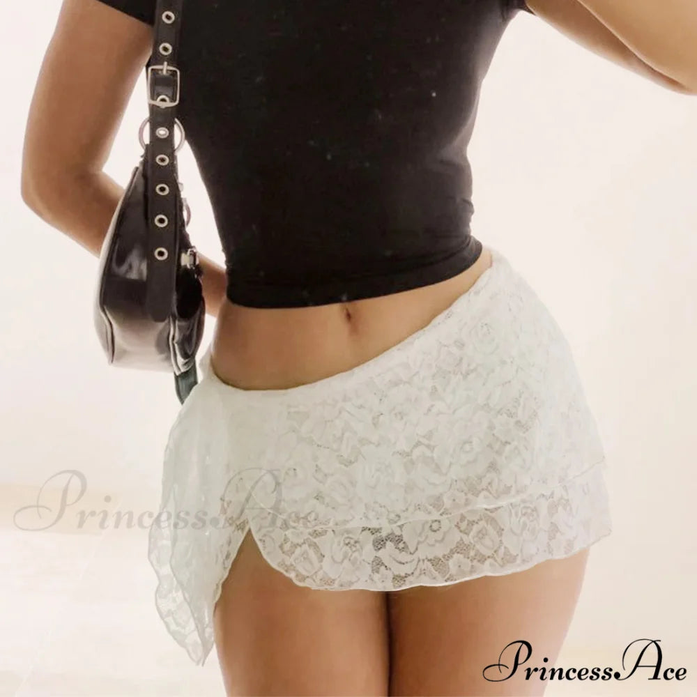 Lacy Flower Uneven Short Skirt skirts-250223