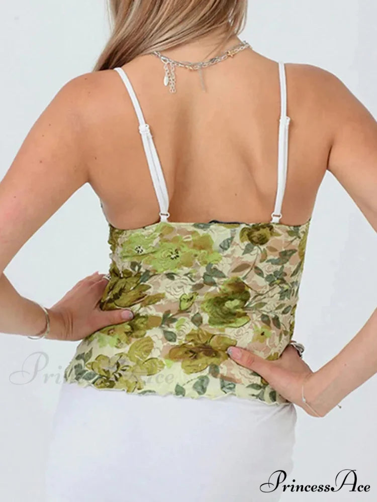 Lacy Flowery Transparent Spaghetti Strap V-neck Harajuku Crop Top croptop-250126