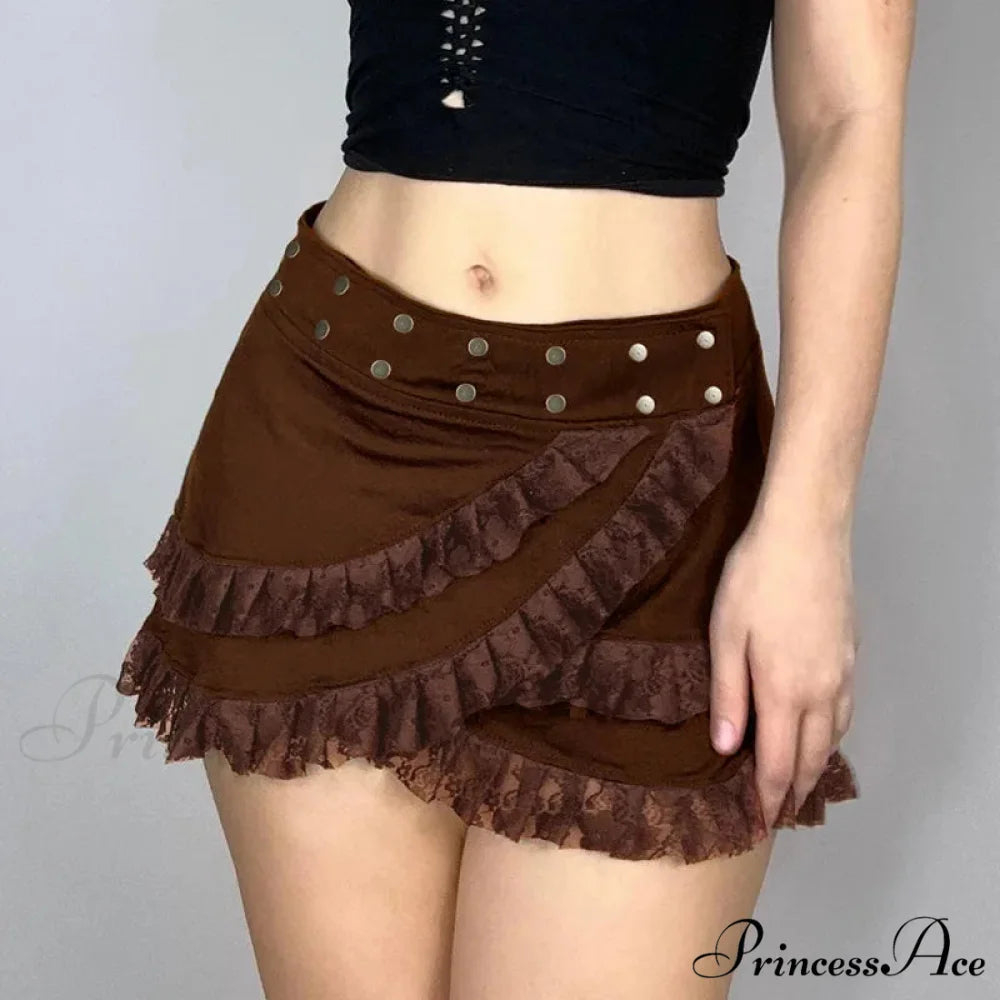 Lacy Frilled Tan Skirt skirts-250223