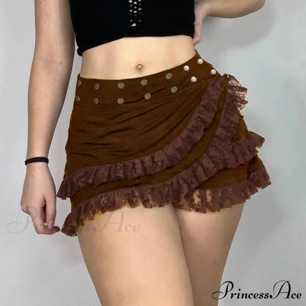 Lacy Frilled Tan Skirt skirts-250223