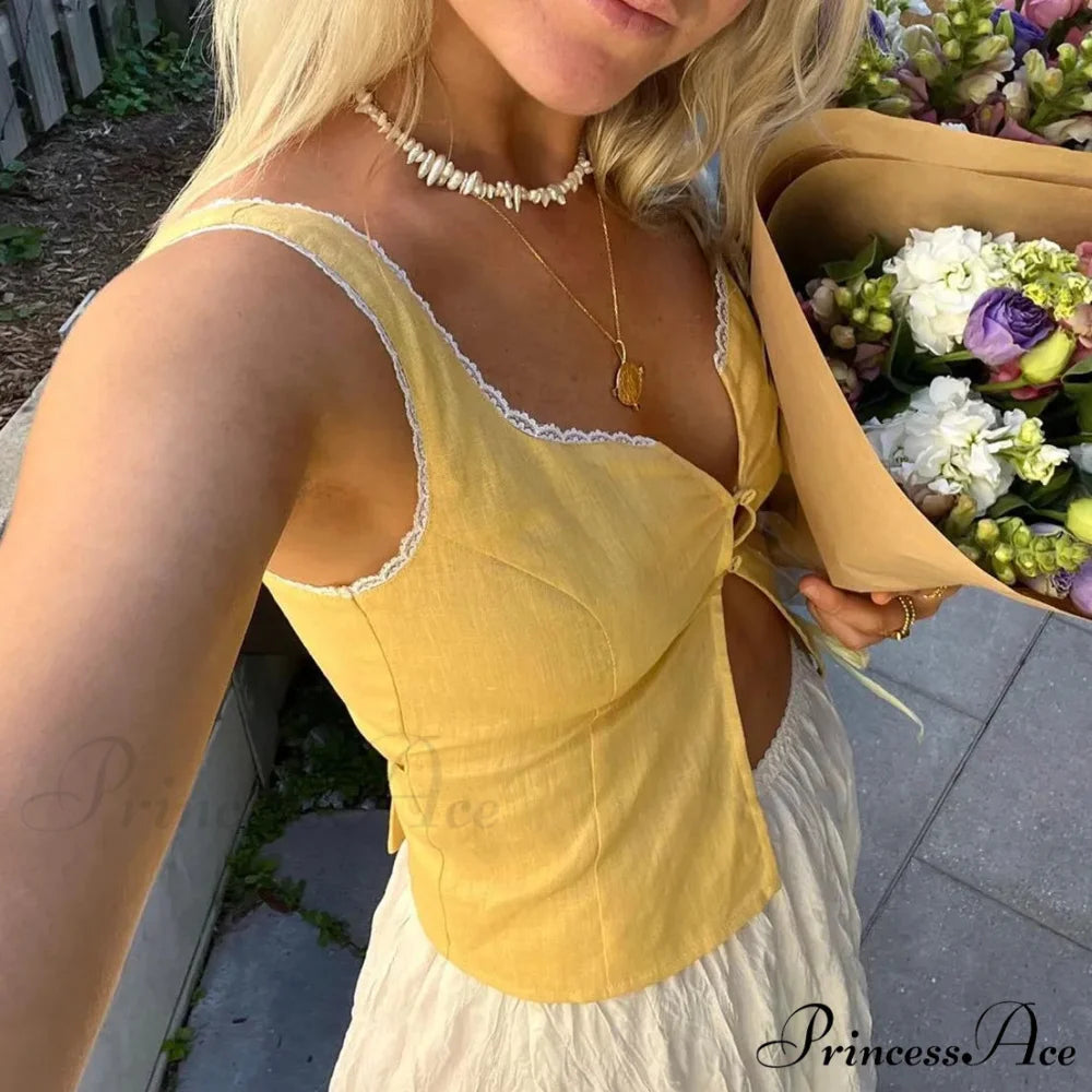 Lacy Lace Trim Edgy Crop Top yellow / S croptop-250223