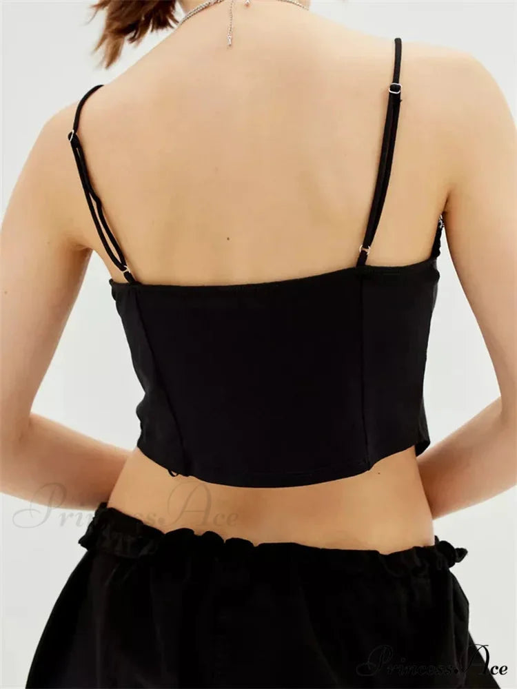 Lacy Lace Trim Frilly Split Strap Crop Top croptop-250126