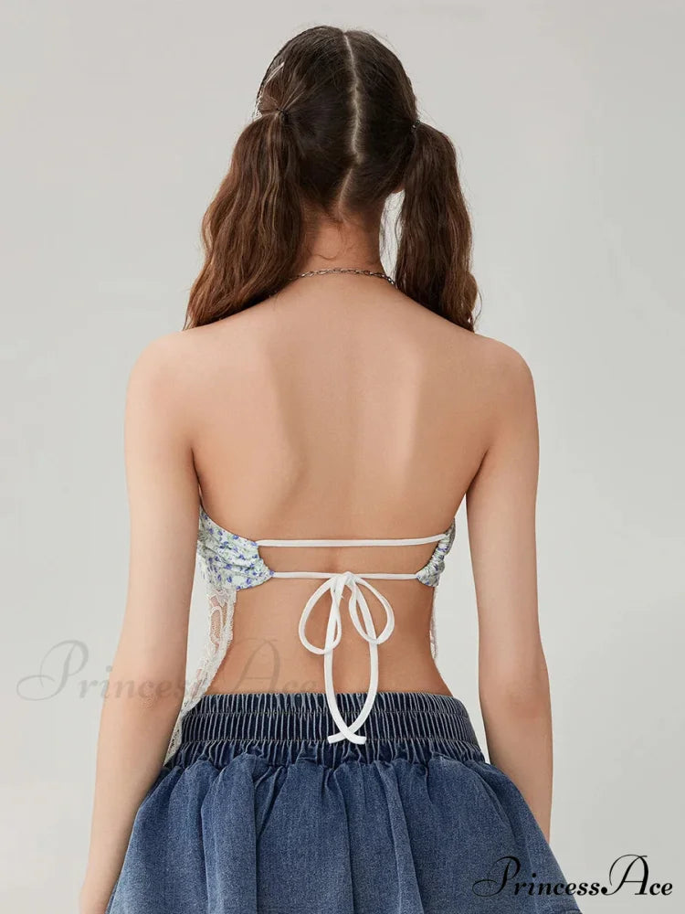 Lacy Mesh Transparent Strapless Backless Tie-up Tube Top croptop-250126