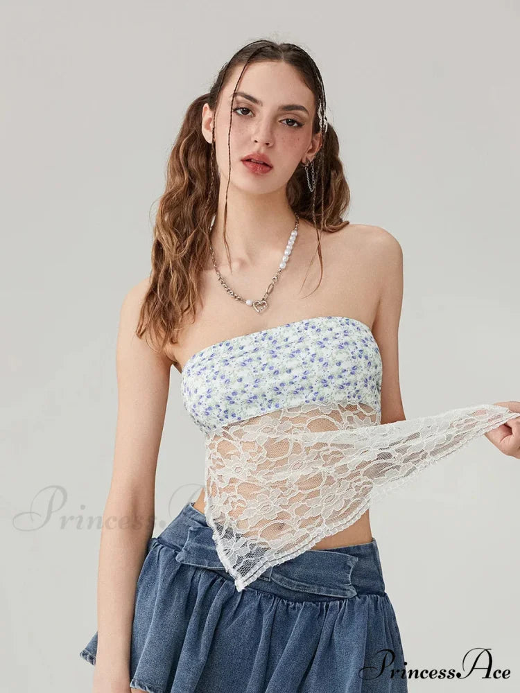 Lacy Mesh Transparent Strapless Backless Tie-up Tube Top PURPLE / S croptop-250126