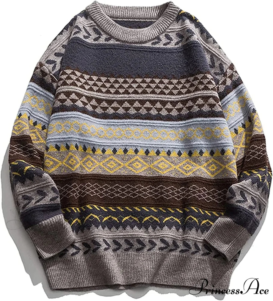 Ladies Autumn/Winter Retro Striped Sweater Grey / Medium