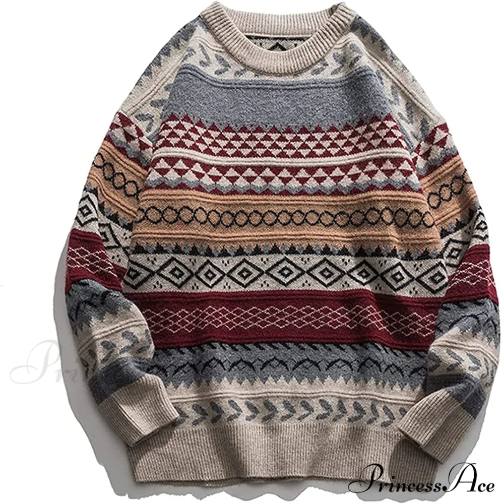 Ladies Autumn/Winter Retro Striped Sweater Red / Medium