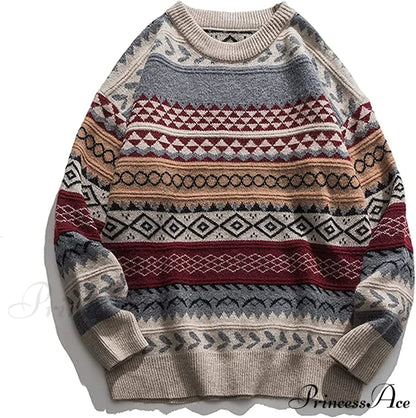Ladies Autumn/Winter Retro Striped Sweater Red / Medium