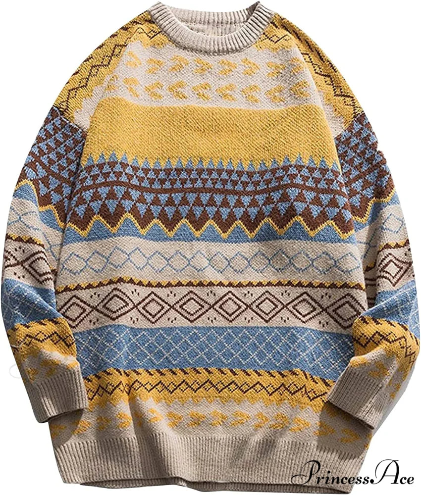 Ladies Autumn/Winter Retro Striped Sweater Yellow / Medium