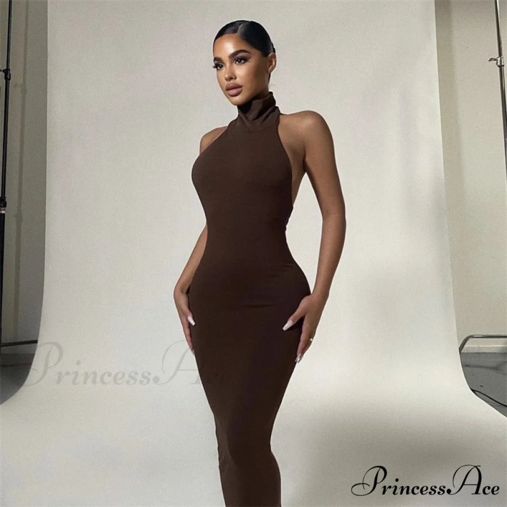 Ladies Club Brown Long Dress