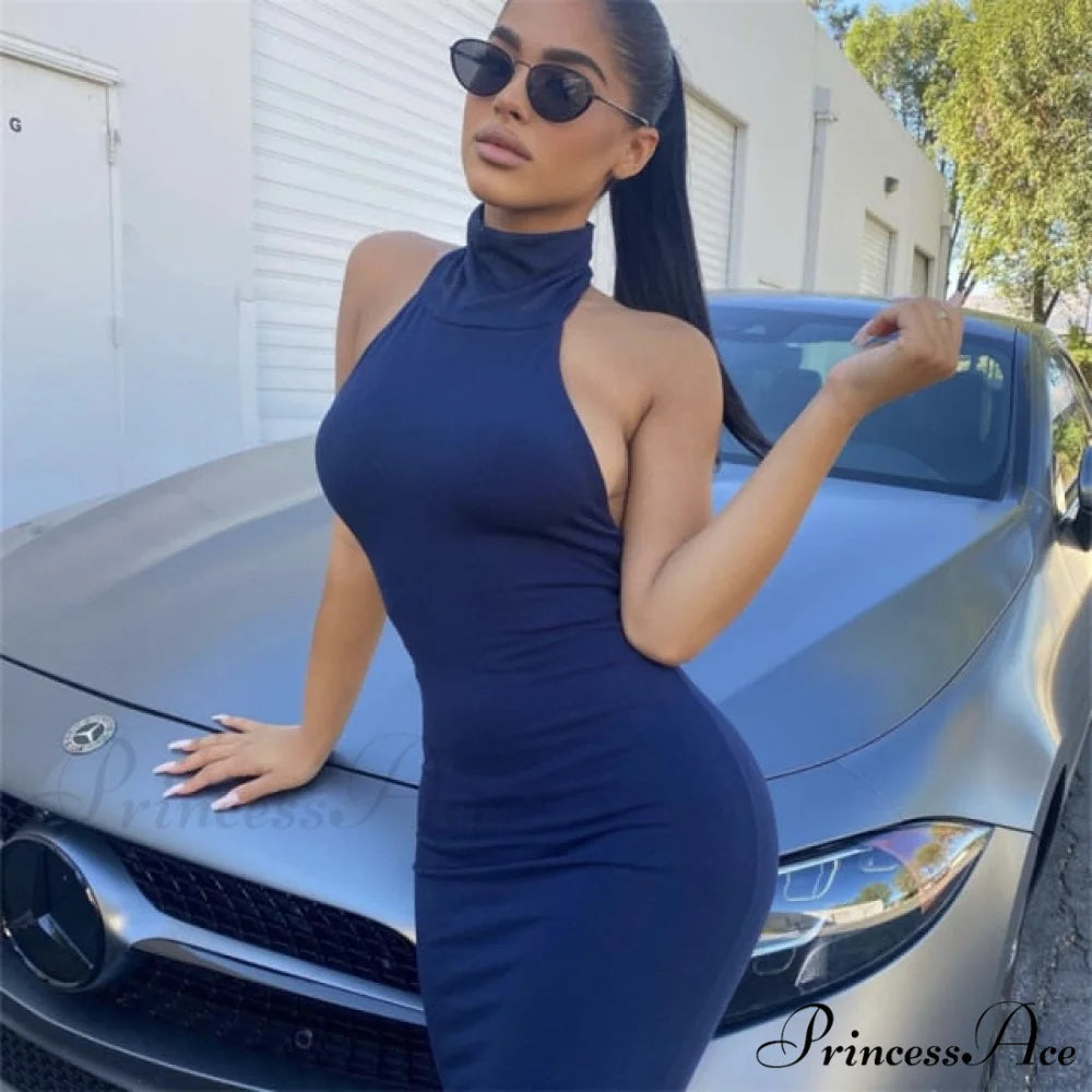 Ladies Club Brown Long Dress Deep Blue / S