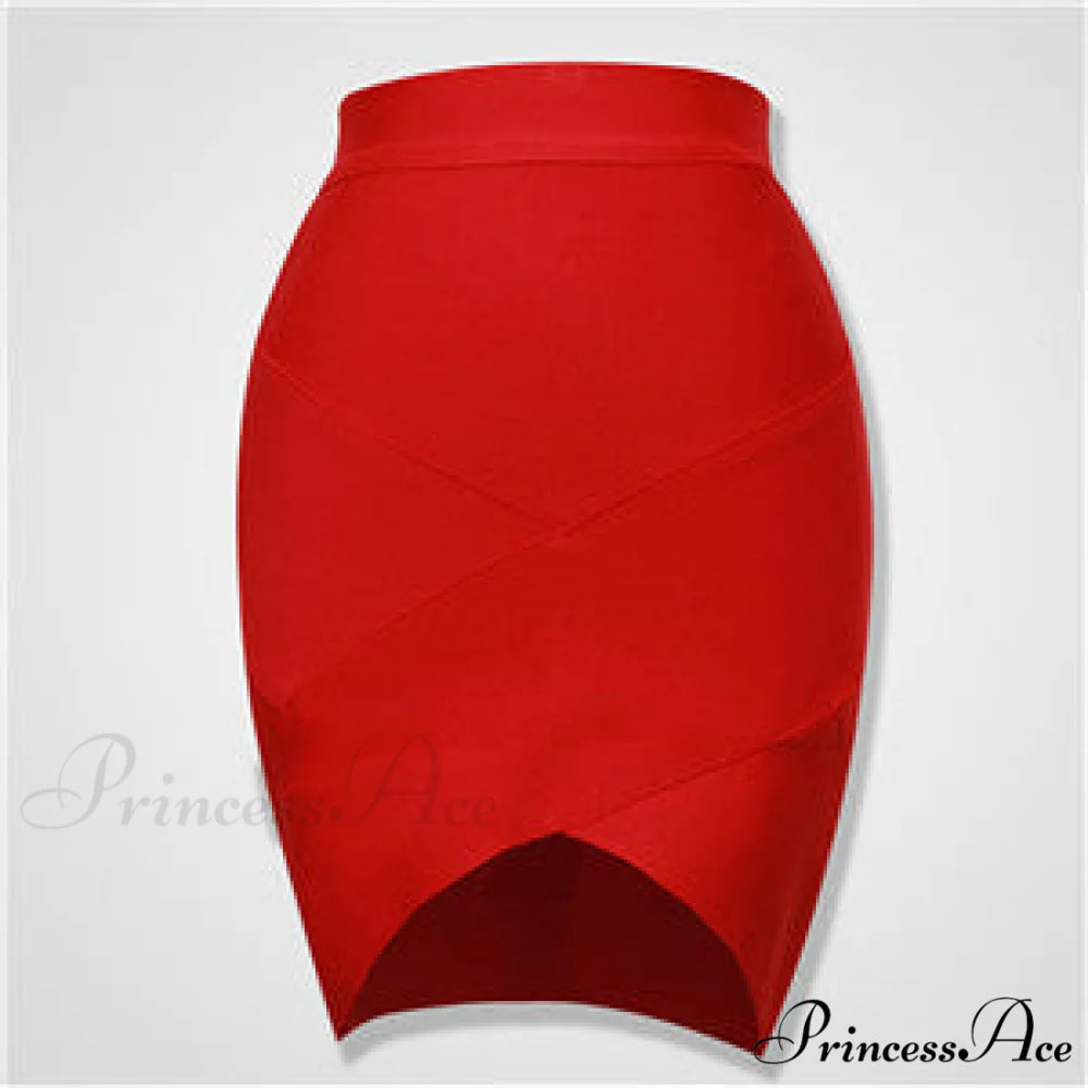 Ladies Rayon Pencil Bandage Skirt Red / XS