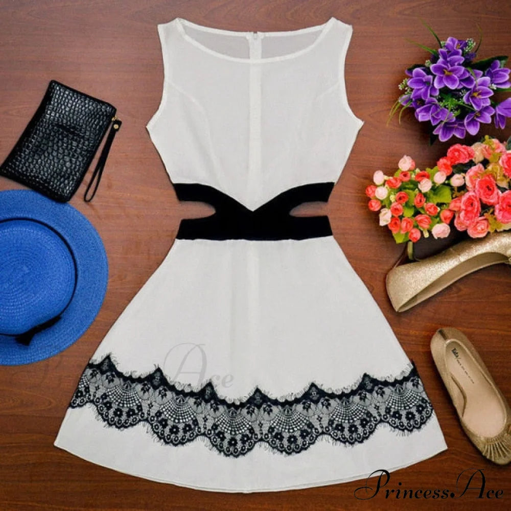 Ladies Sexy Sleeveless Slim Fit Mini Short Dress White / S