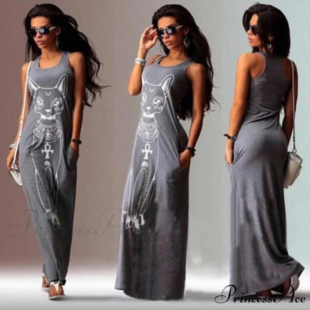 Ladies White Maxi Evening Party Dress Gray / S