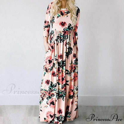 Ladies White Maxi Evening Party Dress Pink 1 / S