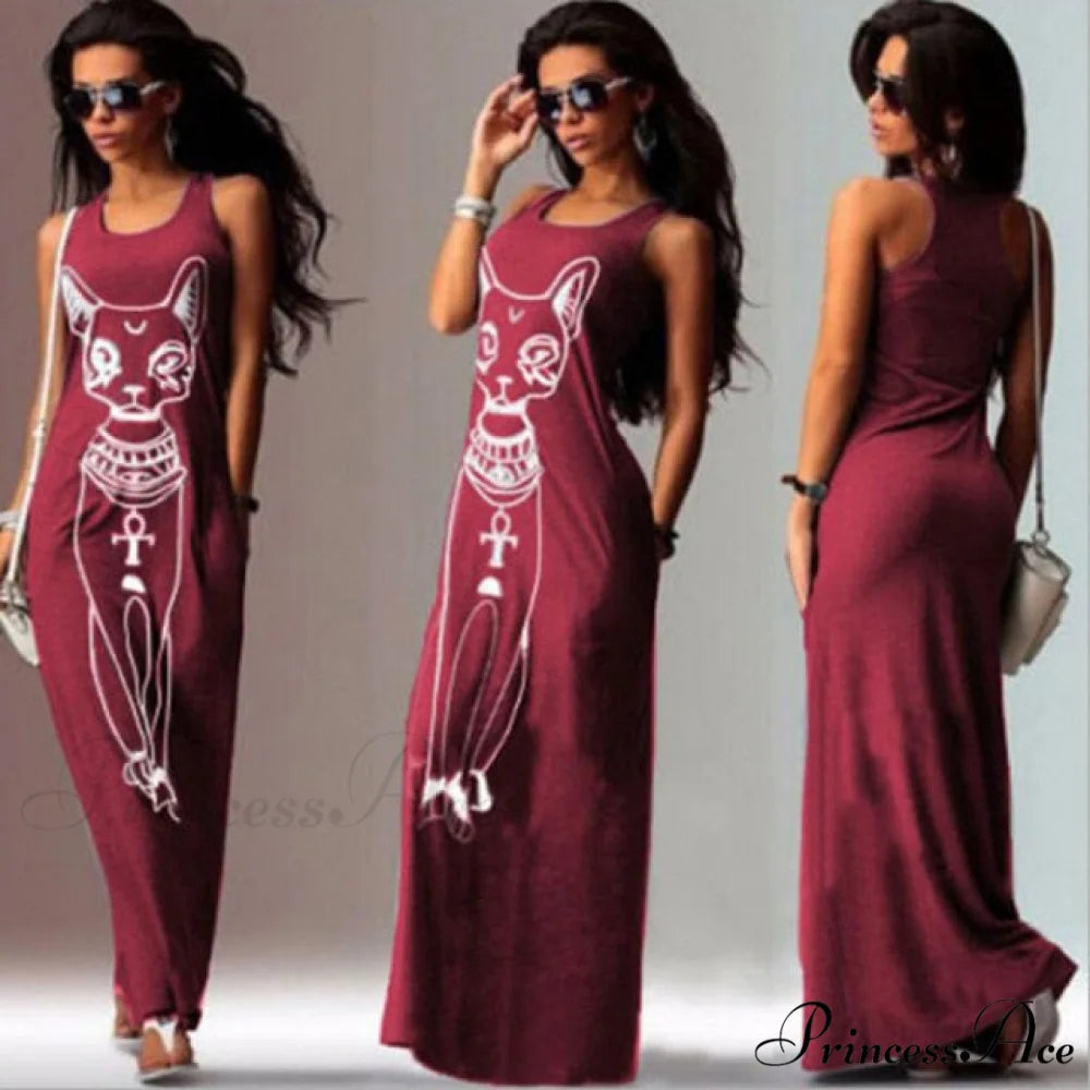 Ladies White Maxi Evening Party Dress Red Wine / S
