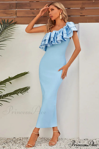 Lakelynn Ruffle Stylish Blue Maxi Dress