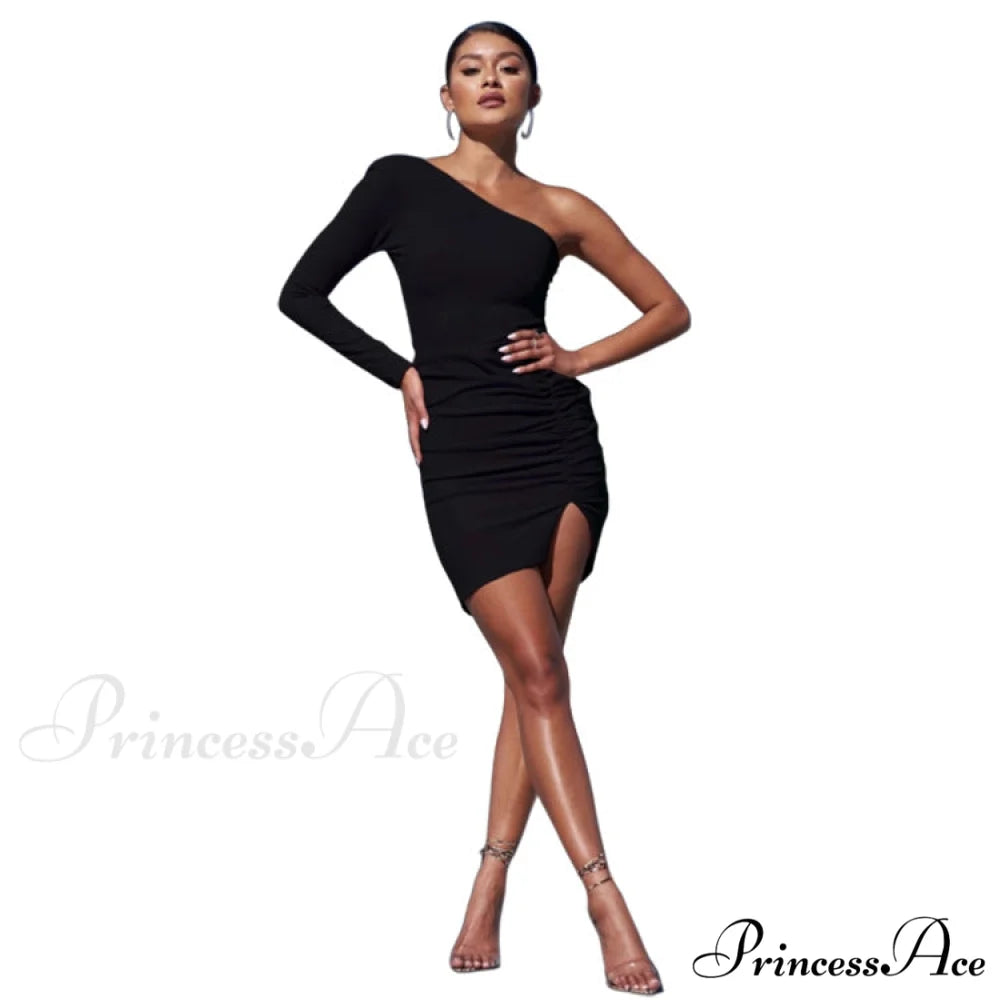 Lalana Formal One Charming Shoulder Mini Dress Black / XS