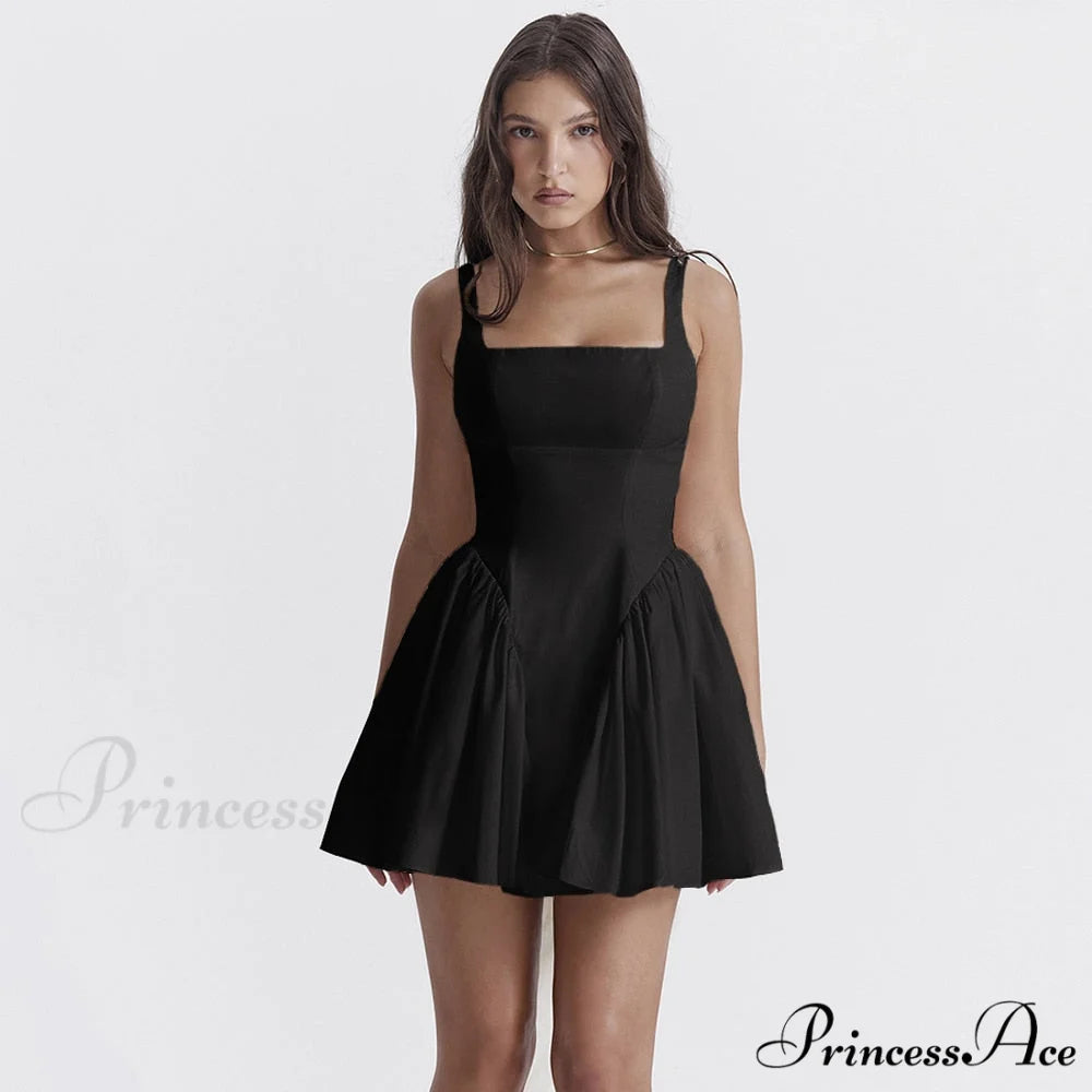 Lana Open Back Mini Graceful Dress with a Bow Black / XS