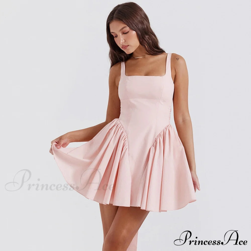 Lana Open Back Mini Graceful Dress with a Bow Pink / XS