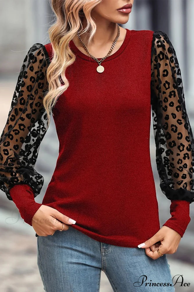 Lantern Arm Round with Blouse Neck Deep Red / S