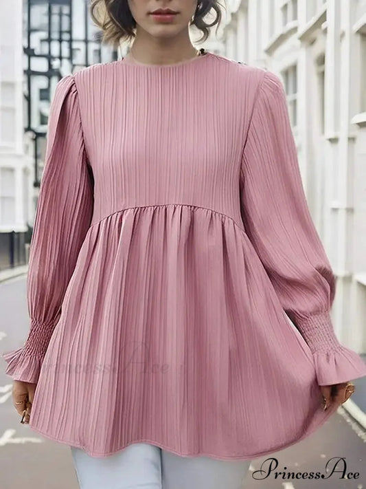Lantern Extended Sleeve Pleated Top Informal Top Pink / S blouse-250126