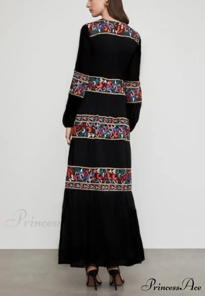 Lantern Extended Sleeve V-neck Full-Length Dress bohodress-250126