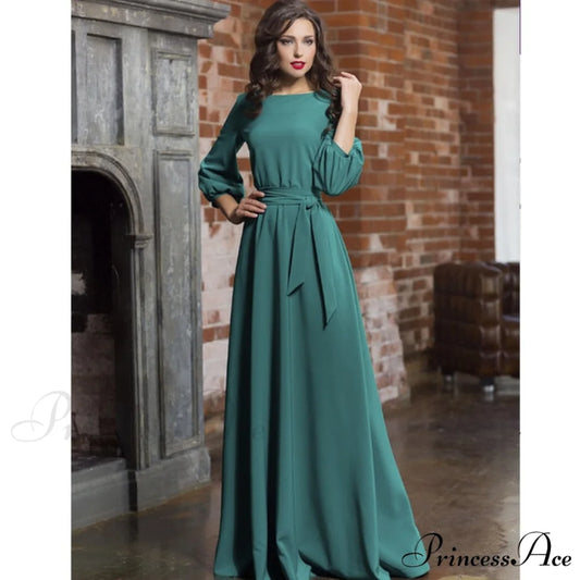 Lantern Sleeve Elegant Bandage Dress green / L