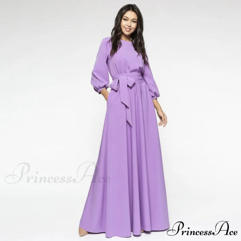 Lantern Sleeve Elegant Bandage Dress Lavender / L