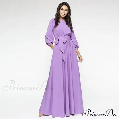 Lantern Sleeve Elegant Bandage Dress Lavender / L