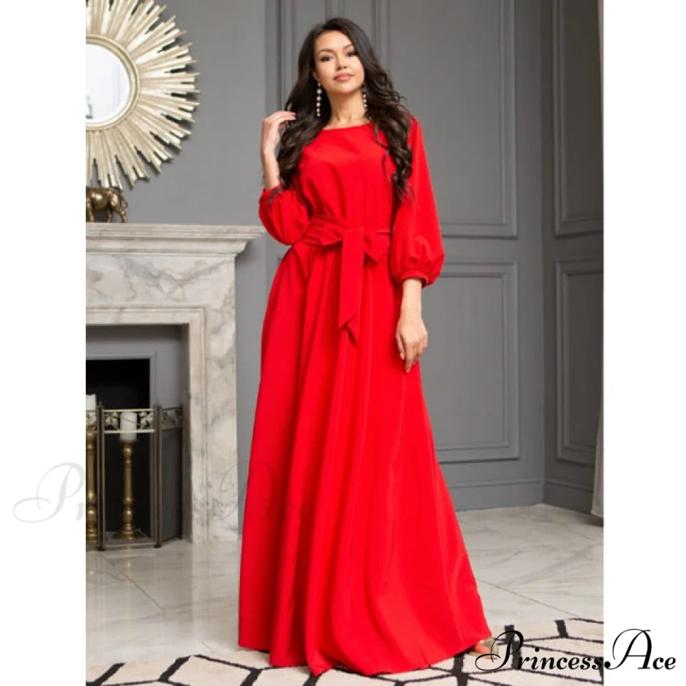 Lantern Sleeve Elegant Bandage Dress Red / L