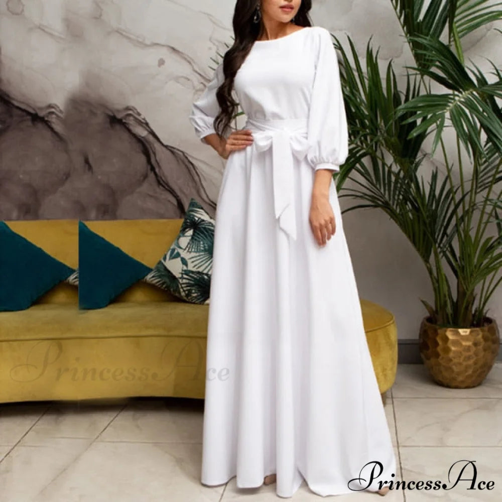 Lantern Sleeve Elegant Bandage Dress white / L