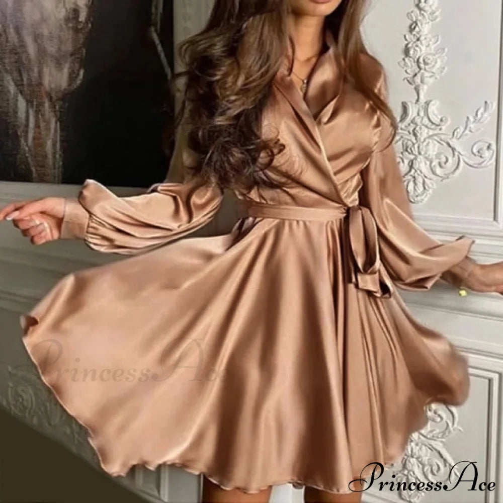 Lantern Sleeve Elegant Fashion Dress Grey / S