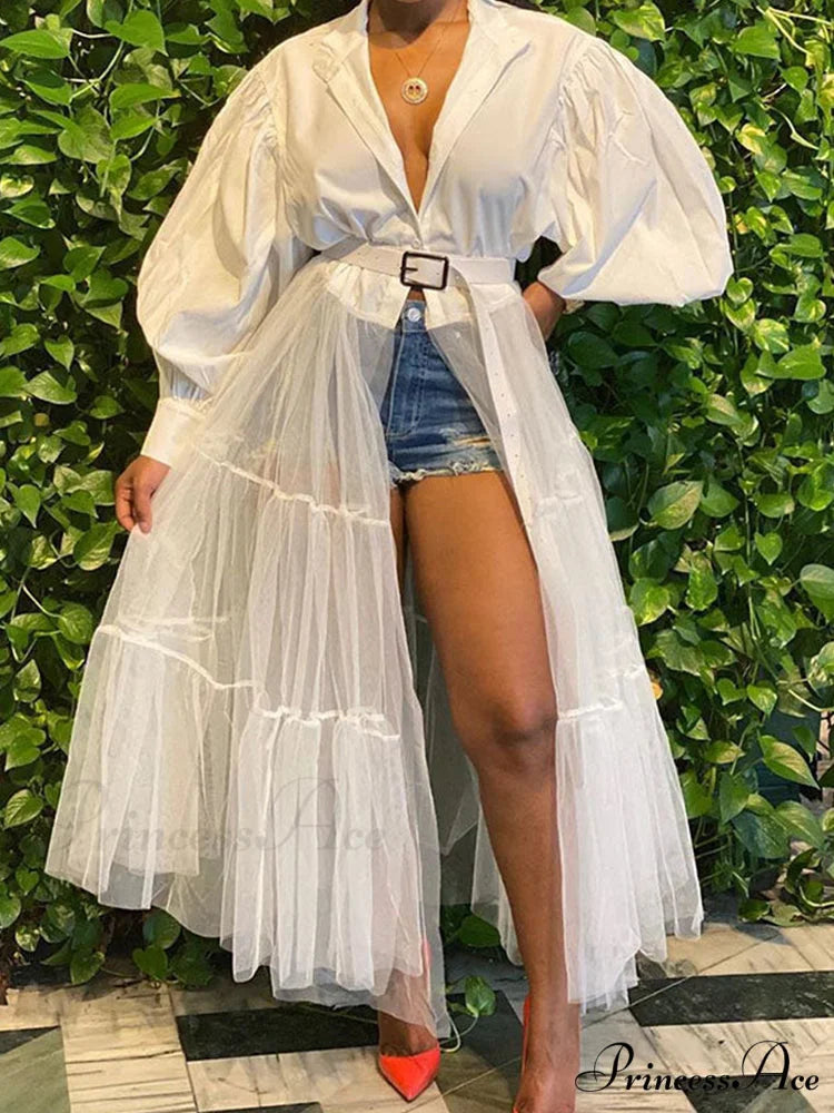 Lantern Sleeve Graceful Split Maxi Dress