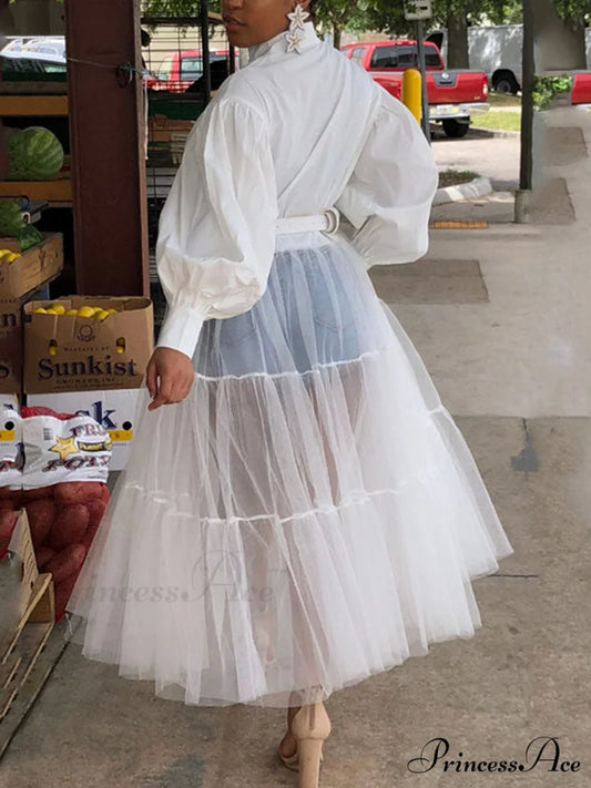 Lantern Sleeve Graceful Split Maxi Dress