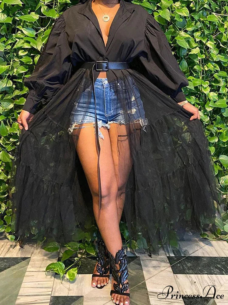 Lantern Sleeve Graceful Split Maxi Dress