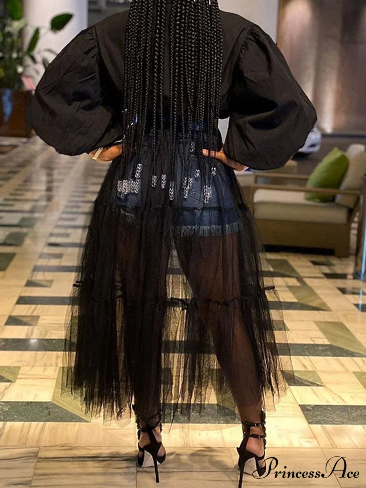 Lantern Sleeve Graceful Split Maxi Dress