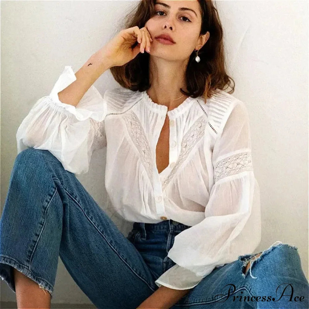 Lantern Sleeve Ivory Lace Celebration Cotton Bohemian Top bohoblouse-250126