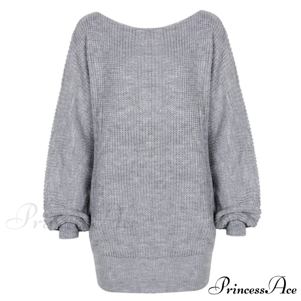 Lantern Sleeve Oversized Fashion Knitted Dress gray / S