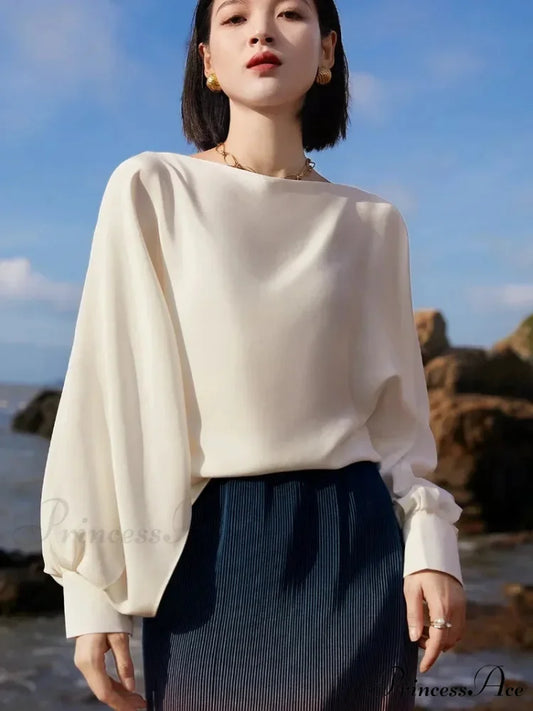 Lantern Sleeve Silk Informal Top Trendy Top clotted cream / S blouse-250126