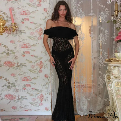 Lantern Sleeve V-neck Trumpet Maxi Dress Black / S
