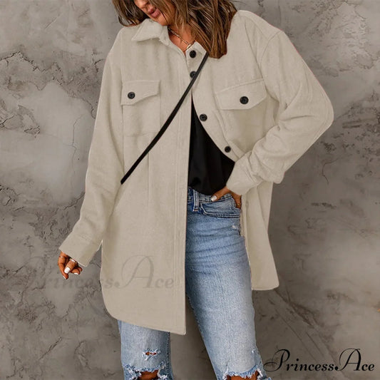 Lapel Long Sleeve Single Breasted Button Solid Color Temperament Chic Stylish Fashionable Versatile Winter Outer Jacket