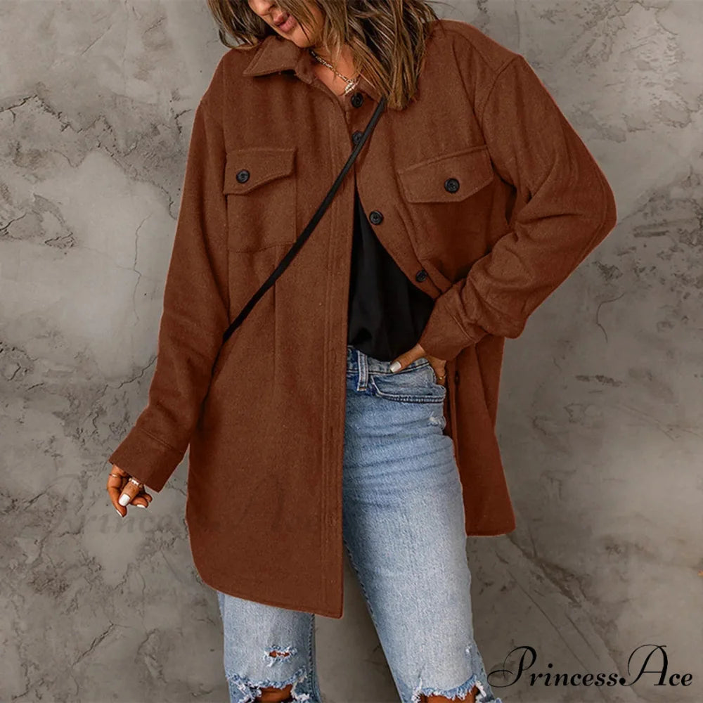 Lapel Long Sleeve Single Breasted Button Solid Color Temperament Chic Stylish Fashionable Versatile Winter Outer Jacket