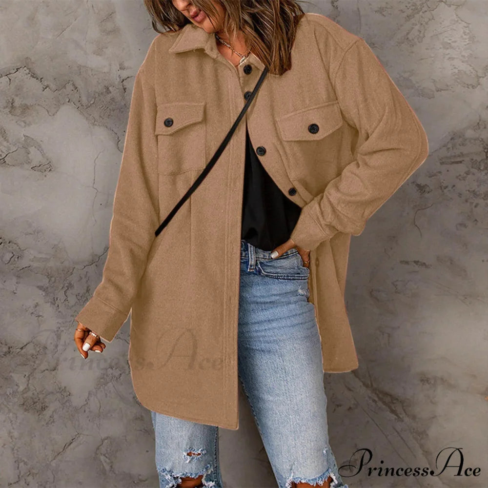Lapel Long Sleeve Single Breasted Button Solid Color Temperament Chic Stylish Fashionable Versatile Winter Outer Jacket