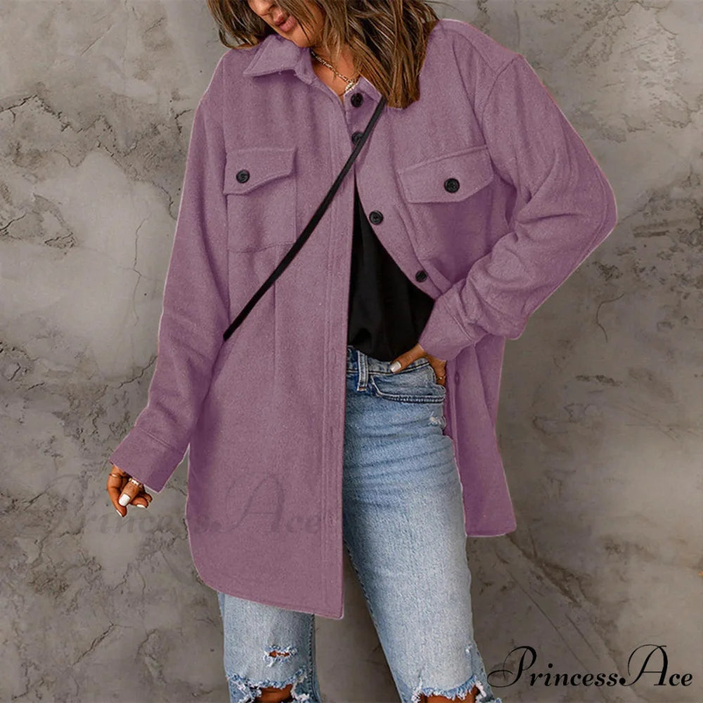 Lapel Long Sleeve Single Breasted Button Solid Color Temperament Chic Stylish Fashionable Versatile Winter Outer Jacket