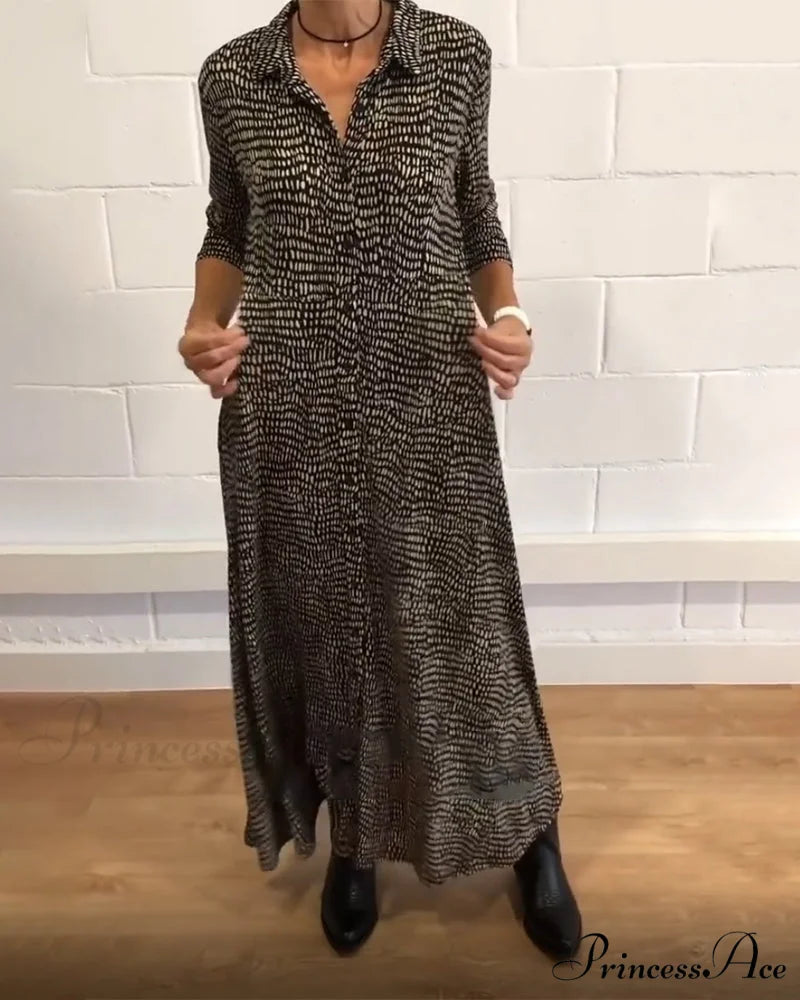 Lapel pocket dress with printed design