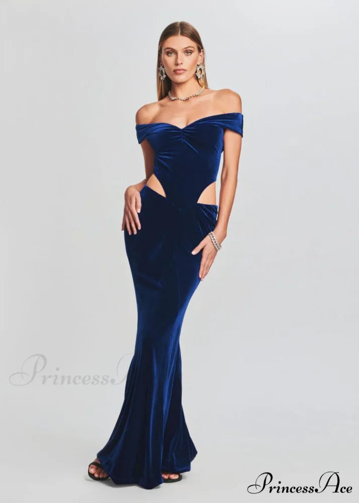 Lara Glitter Stylish Velvet Mermaid Dress BLUE / XS