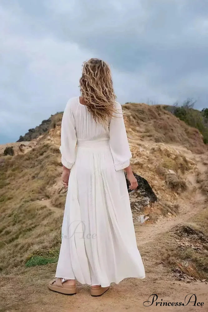 Large Backless Profound V Cotton Boho Dress bohodress-250126