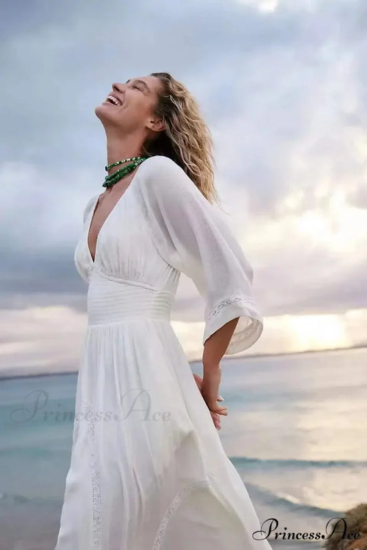 Large Backless Profound V Cotton Boho Dress bohodress-250126