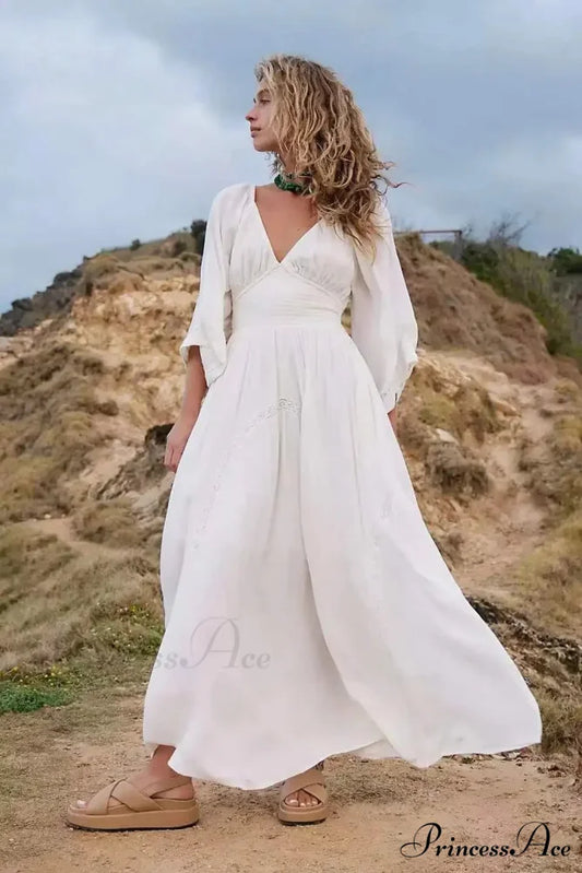 Large Backless Profound V Cotton Boho Dress bohodress-250126