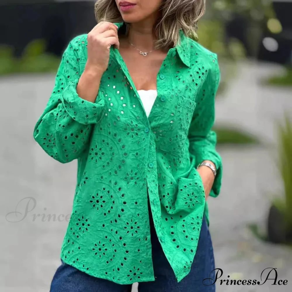 Large Baggy Flower Stitching Lace Boho Top Green / S bohoblouse-250126